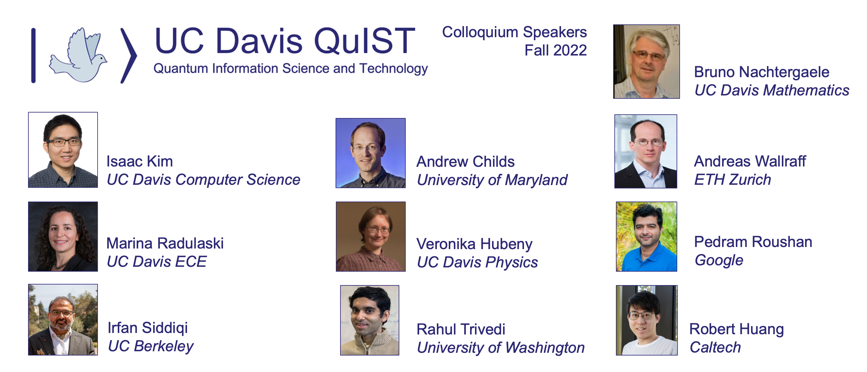 Fall 2022 speakers for QuIST Colloquium