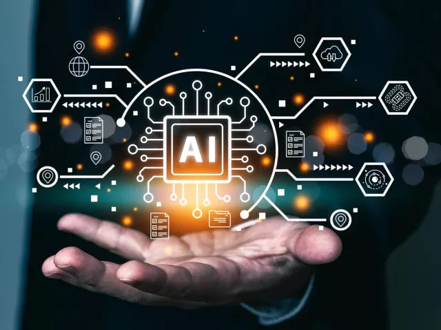 hand outstretched with AI web on top