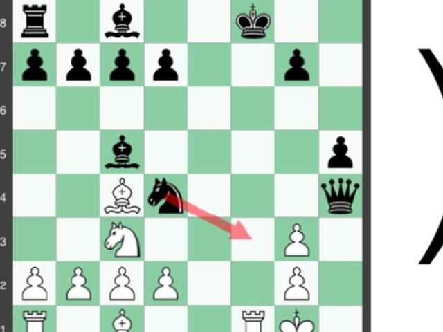 A digital chess board with an arrow showing the next move